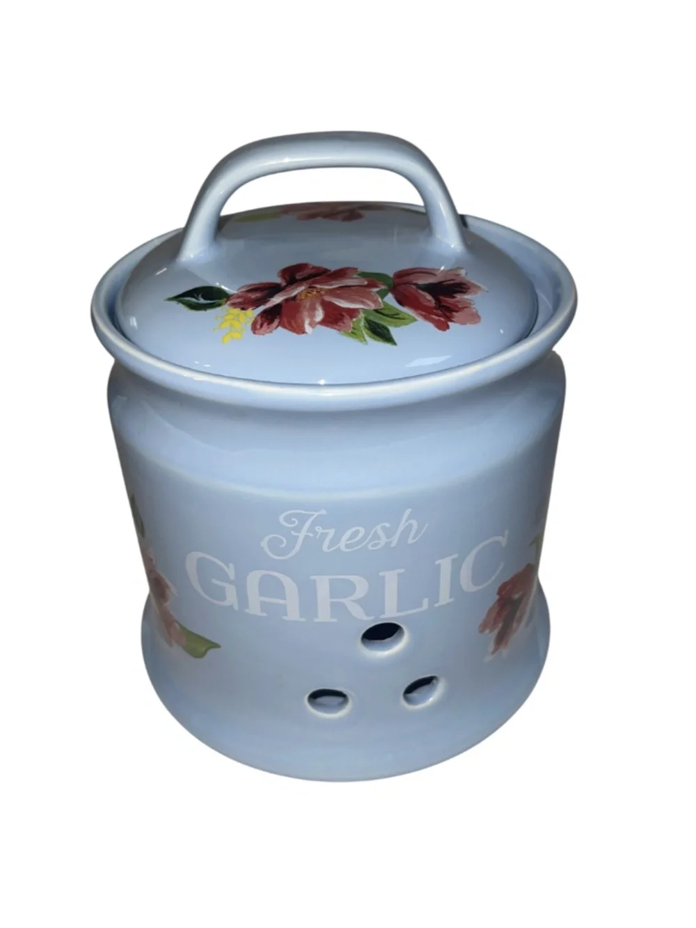 Pioneer Woman Fresh Garlic Keeper Floral Spring Bouquet Stoneware Cottagecore